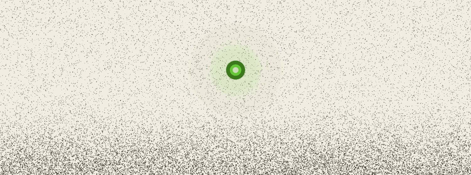 The field thins to a quiet band of dots below wide open space, with one steady green light holding above it.