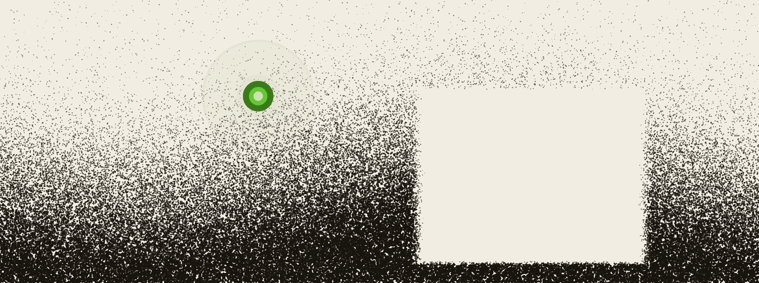 A dense read rises from below; a clean empty rectangle marks a blind spot left unfilled, the green light dimmed beside it.