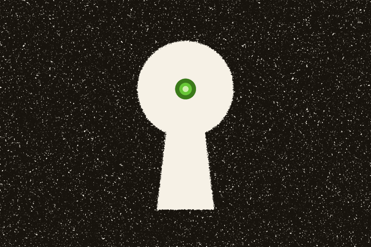 A keyhole cut through a dense field of dots, its bow found empty.